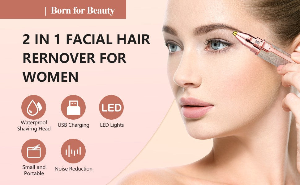 Flawless Precision Eyebrow Trimmer – 2-in-1 Electric Eyebrow Razor & Facial Hair Remover, Portable Cordless Shaver for Sensitive Skin