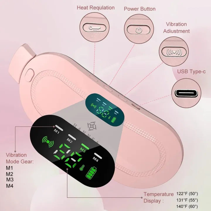Portable Period Cramp Relief Heating Belt for Women – Electric Rechargeable Menstrual Heating Pad with Massage for Belly, Waist & Lower Back Comfort
